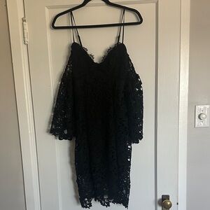ASTR Black Lace Off Shoulder long sleeve Lace Mini Dress
